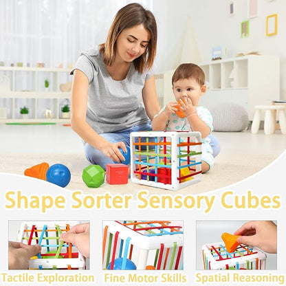 Montessori Baby Toys 6-18 months,Sensory Shapes & Storage Bin,Stacking Toys,Dinosaur Phone,Suction Cup Spinner Toy,Cloth Book,Infant Bath Time Fun,6 in 1 Toddlers Toy Gifts for 1-3 Year Old Boys Girls