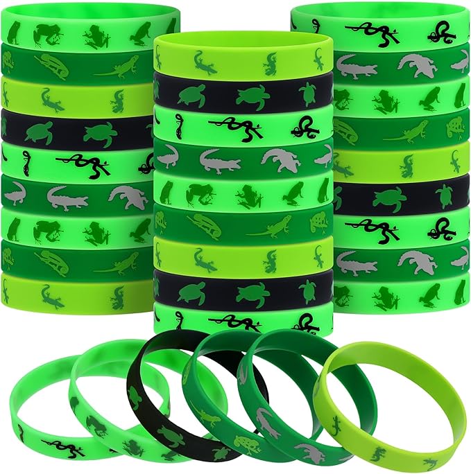 30 Pack Reptile Party Supplies Crocodile Silicone Wristbands Reptile Party Favors Crocodile Party Favors Bracelet Gifts Bag Stuffer for Reptile Crocodile Themed Birthday Party Supplies (Reptile)