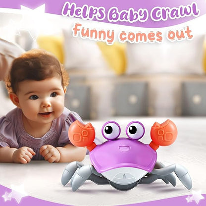 Purple Crawling Crab Baby Toy – Violet Tummy Time Interactive Moving Crab Toy with Music & Lights, Cute Running Escape Catch Me Toy for 0–6 Month Infants, 6–12 Month Crawlers & Early Walkers