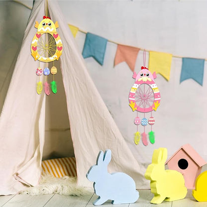 Fennoral 5 Pack Easter Chick Craft for Kids Paint You Own Chick Dream Catcher Craft Kit for Kids DIY Coloring Wooden Easter Arts and Crafts for Art Activity Project Project Easter Decoration