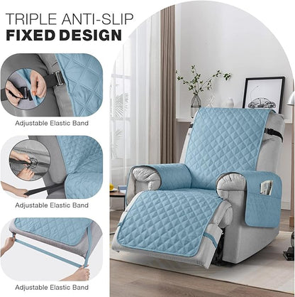 TAOCOCO Waterproof Recliner Chair Cover Sofa Slipcover, Pet Cover for Small Recliner Chair with Elastic Straps, Washable Reclining Chair Cover Recliner Furniture Protector (23'' Small, Sky Blue)