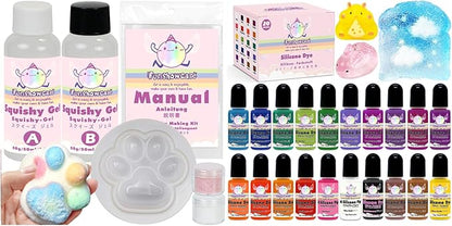 Taba Squishy Kit Set Liquid Gel+3" Paw Mold+Flocking+ Silicone Pigment Dye 20 Colors