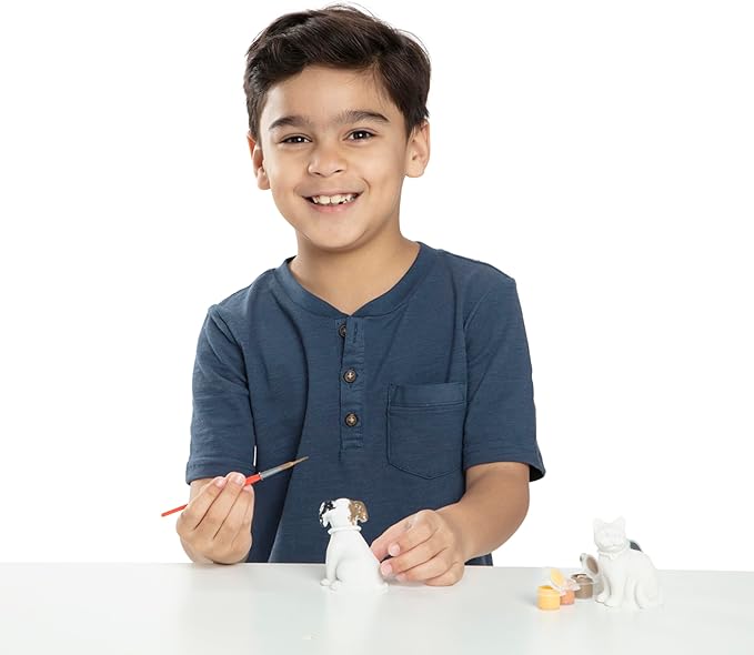 Melissa & Doug Created by Me! Pet Figurines Craft Kit (Resin Dog and Cat, 6 Paints, Paintbrush)