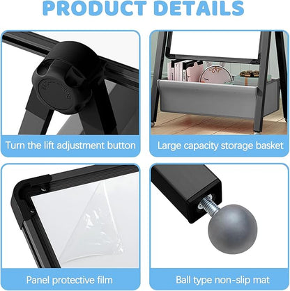 Art Easel for Kids, Double Sided Kids Easel Drawing Board, Whiteboard & Chalkboard for Kids, 360°Rotating Adjustable Kids Easel Art Set, Standing Erasable Easel Board, Easel for Classroom (Black)