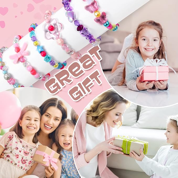 Lorfancy 18 PCS Kids Jewelry for Girls Bracelets Necklaces Rings Set Toddler Unicorn Butterfly Beaded Bracelet adjustable colorful Friendship Dress up Jewelry Gifts (A)