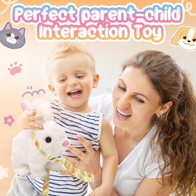 Tagitary Easter Plush Bunny Toys Electronic Toy with Sounds,Wiggling Ears,Twitching Mouth and Nose, Interactive Rabbit Toy for Kids with Leash,Easter Basket Stuffers Birthday Gift for Toddlers