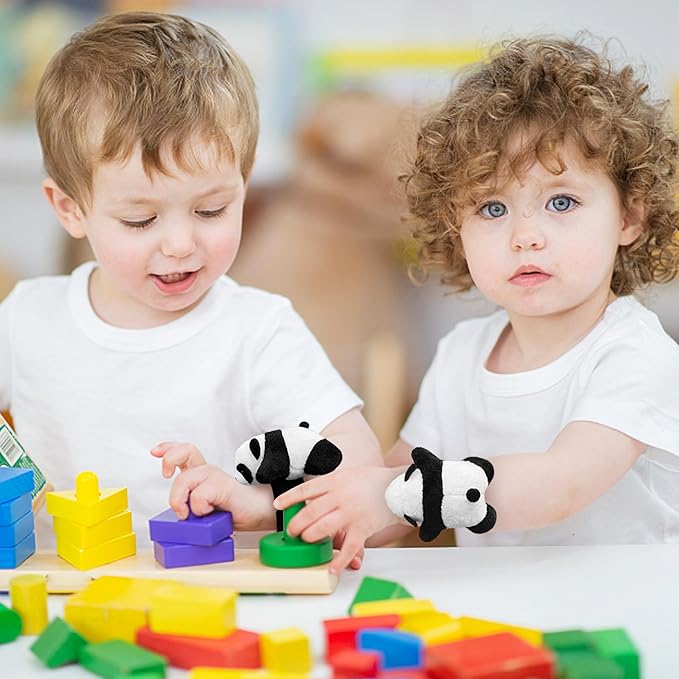 12 PCS Panda Slap Bracelets Huggers Cute and Pretty Panda Slap Bracelets Huggers for Kids Gifts for Panda Birthday Party Favors Plush Animal Snap Bracelets