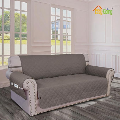 Easy-Going Waterproof Oversized Loveseat Covers Leakproof Couch Cover for 2 Cushion Couch Sofa Cover Washable Sofa Slipcover Non-Slip Furniture Protector with Pocket for Pets (Medium-XL, Taupe)