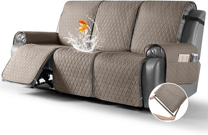 TAOCOCO 100% Waterproof Recliner Sofa Cover-Non Slip Split Couch Covers for Reclining Couches with Elastic Straps,Couch Covers for 3 Cushion Couch Sofa Pet Friendly(Taupe, 3 Seater)