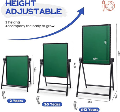 Art Easel Double Sided Whiteboard & Chalkboard 26inch-43inch Height Adjustable & 360°Rotating Easel Stand with Accessories