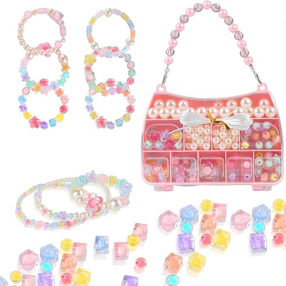 Saimiy 220+ Jewelry Making Kit Gifts for Kids,Pink Handbag Bead Box for Bracelet Making Kit for Girls,6-Year-Old Girl Birthday Gift,Jewelry Crafts for Kids Ages 3+