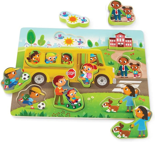 B. toys- Peek & Explore - School BusChunky Puzzle – Puzzle for Toddlers, Kids – School Bus Puzzle – School, Bus, Students – 2 Years +