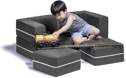 Jaxx Zipline Modular Kids Loveseat & Ottomans/Fold Out Lounger, Charcoal