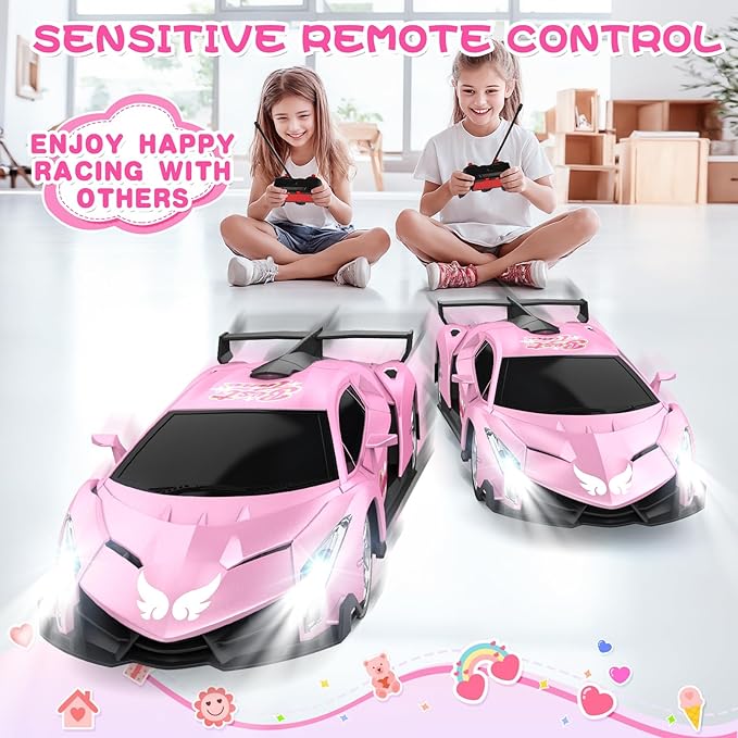 Growsland Remote Control Car for Girls, 1:18 Pink RC Cars Toys for Kids Girl Electric Vehicle Toy Car Hobby Racing Car with Lights & Controller, Birthday Gifts for Girl Boys Age 3 4 5 6 7 8 9 Year Old