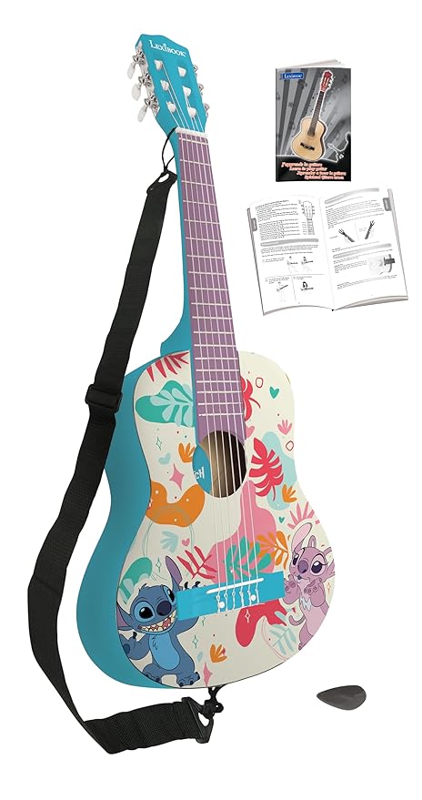 Lexibook, Disney Stitch, My First Wooden Acoustic Guitar, 6 Nylon Strings, 78 cm (30"), Learning Guide, Pick and Strap Included, Blue, K2000D