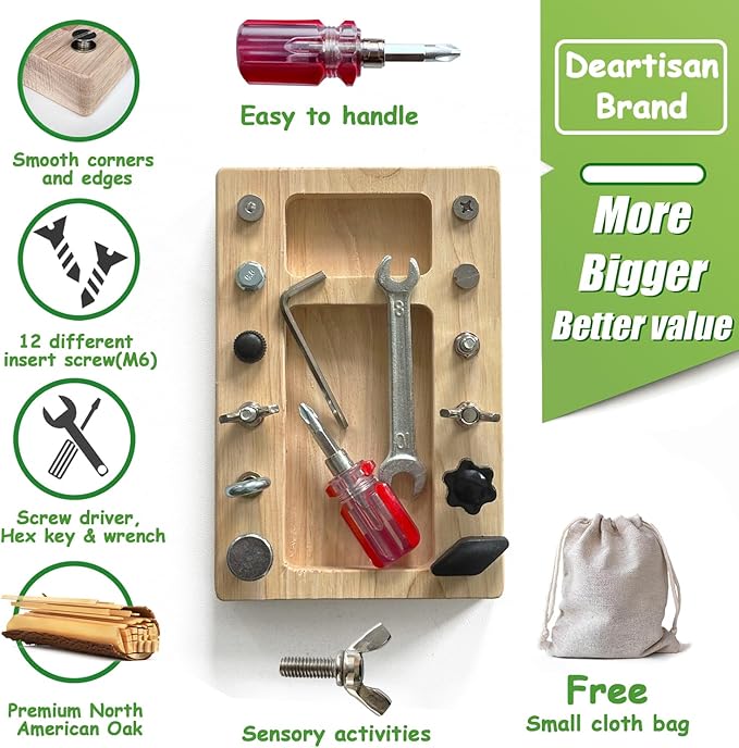 Montessori Screwdriver Board Set, Real 17 Pcs & 12 Holes Fine Motor Skills 3 4 5 +Kids Patience Basic Life Skill Educational Wooden STEM Toys for Toddler Preschool Materials Busy Sensory Tools