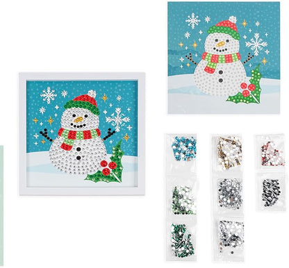 Snowman Gem Art Kit - DIY Sparkling Snowman Craft Set, Pre-Printed Sticky Canvas & Gems, Holiday-Themed Activity, Kids & Adult