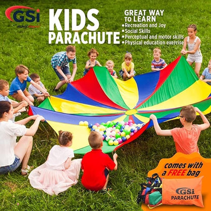 GSi Kids Play Parachute Rainbow Parachute Toy Tent Game for Children Gymnastics Cooperative Play and Outdoor Playground Activities (30 Feet)