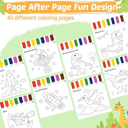 Water Coloring Books for Toddlers - Easter Basket Stuffers Watercolor Paint Book Drawing Art Paper for Kids Mess Free Craft Supplies kit Toy for Age 3 4 5 6 Valentines Birthday Gift(Planet,Dinasour）