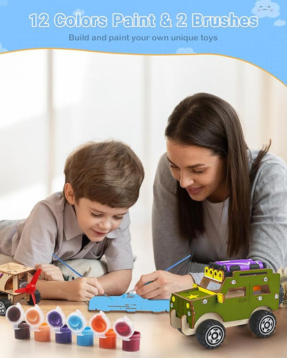 Poraxy STEM Kits for Kids Age 8-10, 5 Set STEM Toys for Boys Age 8-12, Wooden 3D Puzzles Model Car Kits, Science Kit Crafts Building Project, Birthday Gifts for 6 7 8 9 10 11 12 13 Year Old Boys Girls