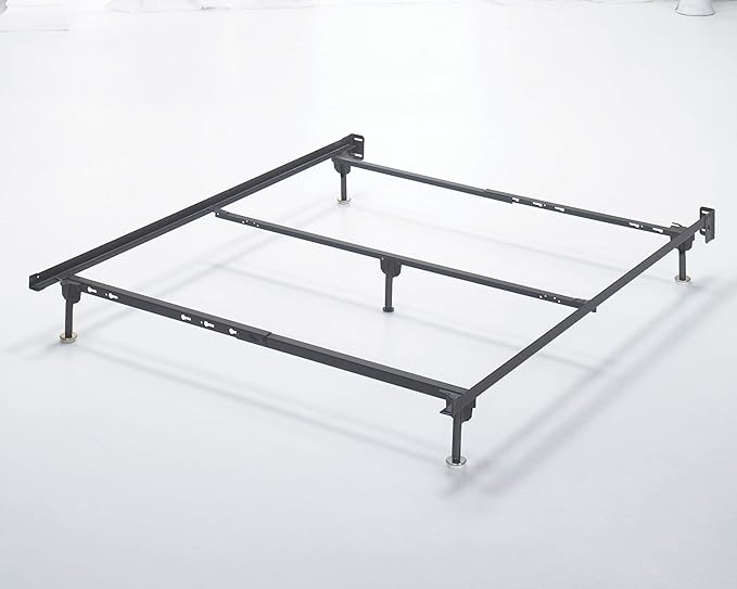 Signature Design by Ashley Adjustable Metal Bolt on Bed Base Frame with Protective Floor Glides, Queen, Black
