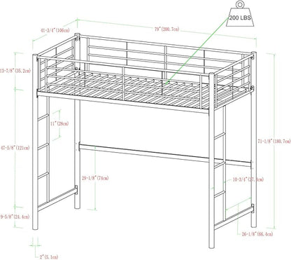 Walker Edison Timothee Urban Industrial Metal Twin over Loft Bunk Bed, Twin Size, Black