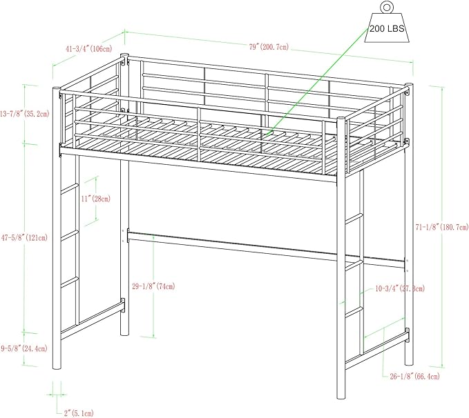 Walker Edison Timothee Urban Industrial Metal Twin over Loft Bunk Bed, Twin Size, Black