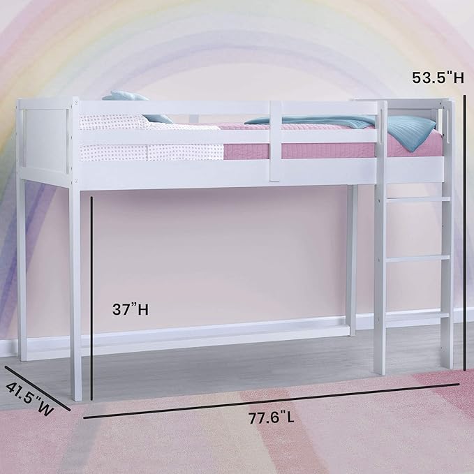 Delta Children Twin Loft Bed with Guardrail and Ladder, White Snooze 6 inch Memory Foam Twin Mattress (Bundle)