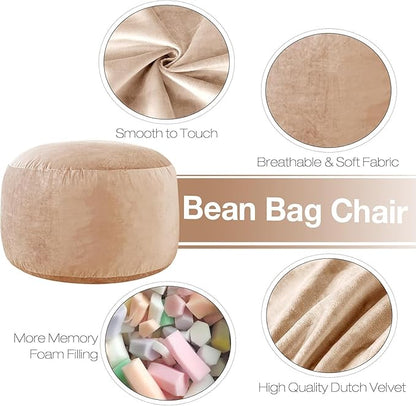 Large Bean Bag Chair: 3 ft Memory Foam Bean Bag Chairs for Adults/Kids,Bean Bag Chair with Fillings,Soft Faux Fur Fabric - Dutch Velvet, Camel, 3 Foot