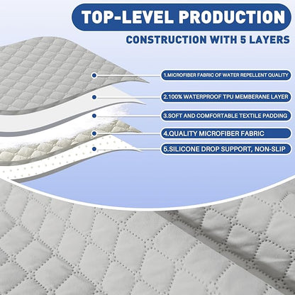 XINEAGE Loveseat Sofa Cover Waterproof Couch Covers for 2 Cushion Couch, Soft Washable Slipcover with Pockets & Non-Slip Elastic Straps, Thick Furniture Protector (Loveseat, Light Grey)