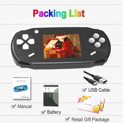 16 Bit Handheld Games for Kids Adults 3.0'' Large Screen Preloaded 100 HD Classic Retro Video Games USB Rechargeable Seniors Electronic Game Player Birthday Xmas Present (Black)