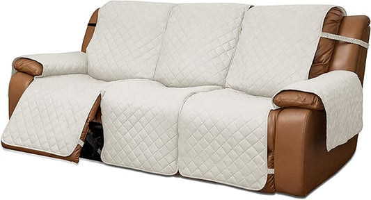 Easy-Going Oversized Recliner Sofa Cover, Reversible Couch Cover for 3 Seat Recliner, Split Sofa Cover for Each Seat with Elastic Straps for Kids, Dogs, Pets (3 Seater, Ivory/Ivory)