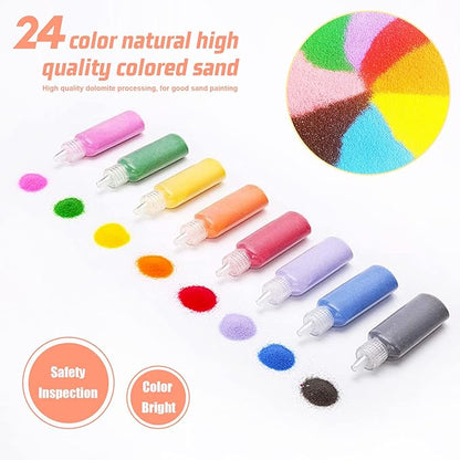 Niurewan 24 PCS Art Sand,1.25oz Bottles,DIY Sand Arts and Crafts Kit,Scenic Sand for Kids,Colored Sand Kit for Wedding Decor,Painting,Crafts