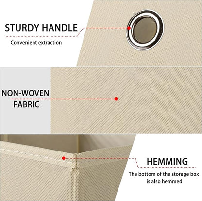Foldable Storage Cubes Bins ,11 Inch Cloth Storage Cube Fabric Storage Box Cubes Organizer Baskets with Handles for Home Organizer Set of 6 (Creamy-White)