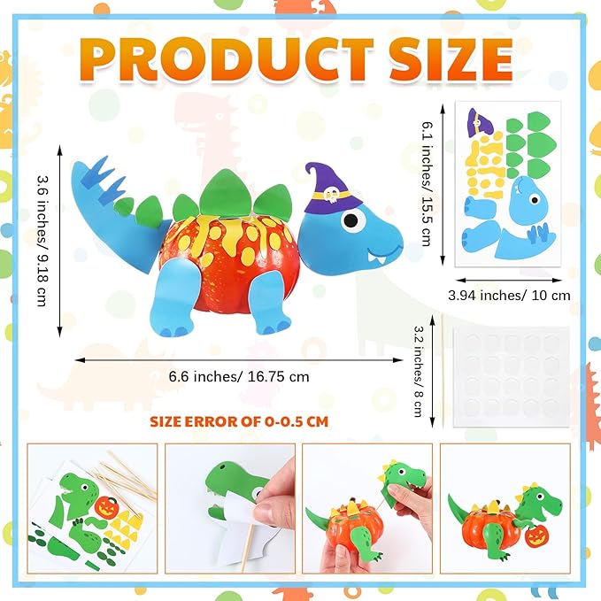 30 Sets Thanksgiving Pumpkin Decorating Craft Kits DIY Dinosaurs Pumpkin Decorating Dinosaurs Pumpkin Sticker Craft Gift Craft for Thanksgiving Party Supplies Party Favors