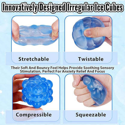 Ice Cube Squishy Fidget Toy, Standard Size 1.96 in Stress Ball for Adults and Kids, Puffwize Soft Textured Sensory Toy with Irregular Shape for Anxiety Relief and Improving Focus(Blue)