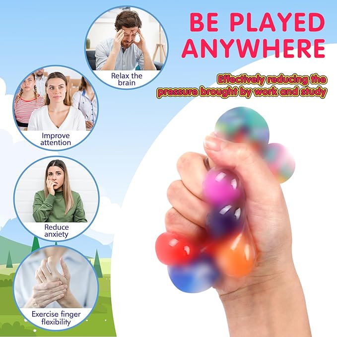36 Pack Squishy Ball, Stress Balls Bulk for Adults, Anti-Anxiety and Fidget Balls to Relax, Birthday Gifts