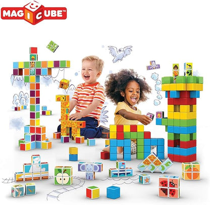 GEOMAG MagiCube Fruit 4-Piece Magnetic Cubes Building Set, Toddlers & Kids Ages 1.5+, STEM-Endorsed Educational Toy, Swiss-Made, Creativity & Early Learning Fun, 6 Adorable Building Ideas