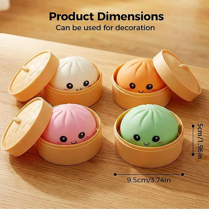 Dumpling Squishies Toy, Giant Glitter Dumpling, Colorful Dumplings Stress Balls Fidget Sensory Toy,Soft Squeeze Decompression Dough with Food Steamer, Stretchy Desk Toys (Blue)