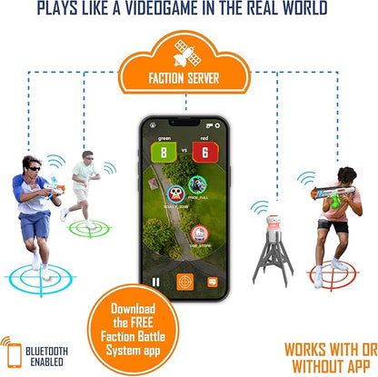 Faction Sentinel Remote-Controlled Turret Gel Blaster (Cloud Enabled, Multiplayer Bluetooth App Play) w/Night Tracer Tech, 500 Glow Rounds, Target Practice Beacon, 10k Blue Rounds, Protective Eyewear