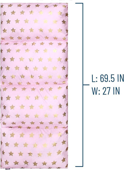 Wildkin Kids Floor Lounger: Ideal for Boys and Girls, Travel-Friendly, Perfect for Sleepovers - Pillow Lounger for Kids, Requires Standard Size Pillows Not Included (Pink and Gold Stars)