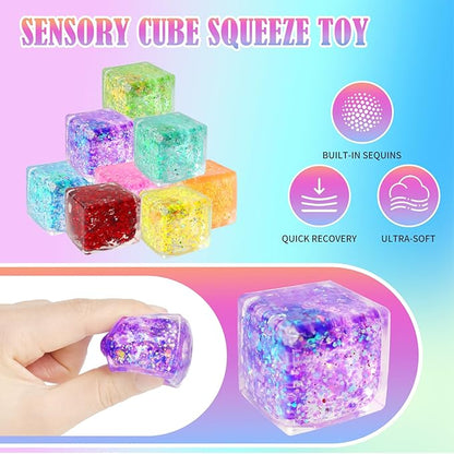 24 Pack Slow Rising Ice Cube Squishy Stress Balls，Stress Cube for Adults Kids , Sensory Fidget Toy for Anxiety Relief, Square Squeeze Toy for Classroom Prizes, Mini Nice Cube Squishy for Party Favors