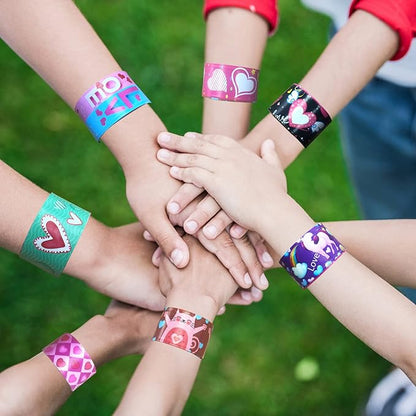 Valentine's Day Slap Bracelets 48Pcs Valentine's Day Party Favors for Kids Valentine's Day Snap Bracelets Party Supplies Valentine's Prize for student Valentine's Day Gift for Class Goodie Bag Fillers