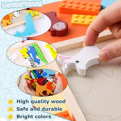 LovesTown 12PCS Wooden Stacking Puzzles, Animal Chunky Jigsaw Puzzles Educational Toys for Kids Gift
