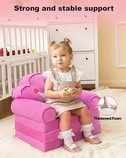 MOONBEEKI Kids Couch Fold Out, Foldable Princess Chair for Toddlers 1-3, Sofa Bed for Kids Folding Toddler Bed Lounger Chair for Bedroom, Toddler Couch Bed for Girl