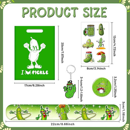 Funny Pickle Party Favors, Funny Pickle Temporary Tattoos Slap Bracelets Badges Keychains Gift Bags for Pickle Birthday Party Decorations Supplies for Kids Adults Boys Girls Classroom Rewards