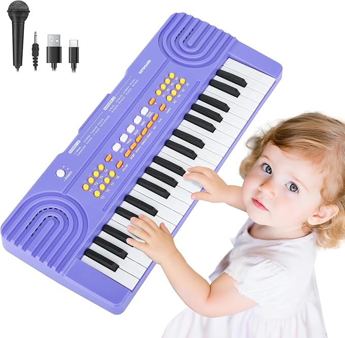 Upgraded Piano Keyboard Kids Toy for 4 Year Old Girl Birthday Gift 37 Key Purple Pianos with Microphone Toddler First Music Instrument Toys for 3 4 5 6 7 Year Old Boys Girls Gifts