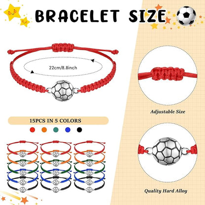 Sabary 30 Pcs Sport Theme Party Favors Set, 15 Pcs Soccer Pens 15 Pcs Soccer Theme Bracelets Ballpoint Pens Adjustable Bracelet Sport Party Gifts for Kids Teens Team Members (Multicolor)