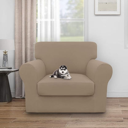 Easy-Going 100% Dual Waterproof Chair Cover Stretch Soft Couch Cover for Dogs, Sofa Slipcover for 1 Separate Cushion Couch Leakproof Furniture Protector for Kids, Pets Camel