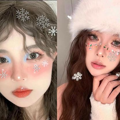 NOOEPC Christmas Face Gems Rave Accessories, Christmas Makeup Snowflake Self-Adhesive Face Jewels Eye Jewels Festival Essentials Rhinestone Stickers, Eye, Makeup for Kids,Women
